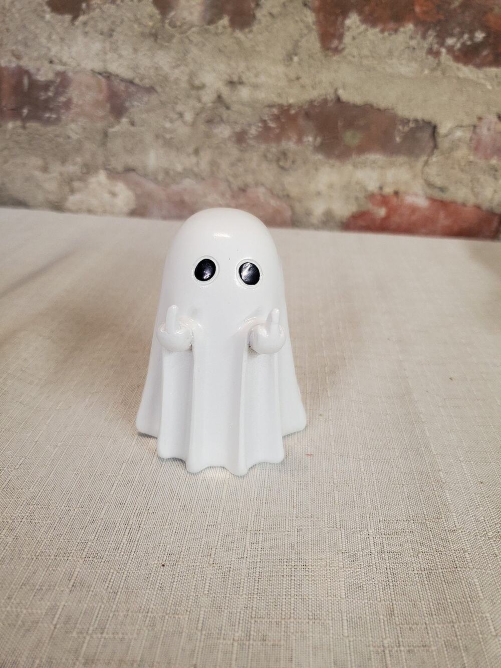 Shy Ghost Figurine Statue Middle Finger Funny Rude 3 Inch White Halloween Decor
